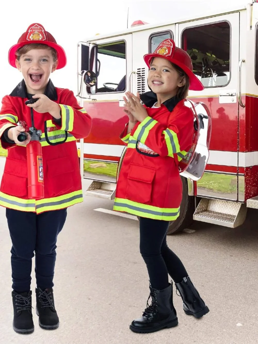 Firefighter Costume for Kids Ages 3-7, Fireman Boys & Girls Set